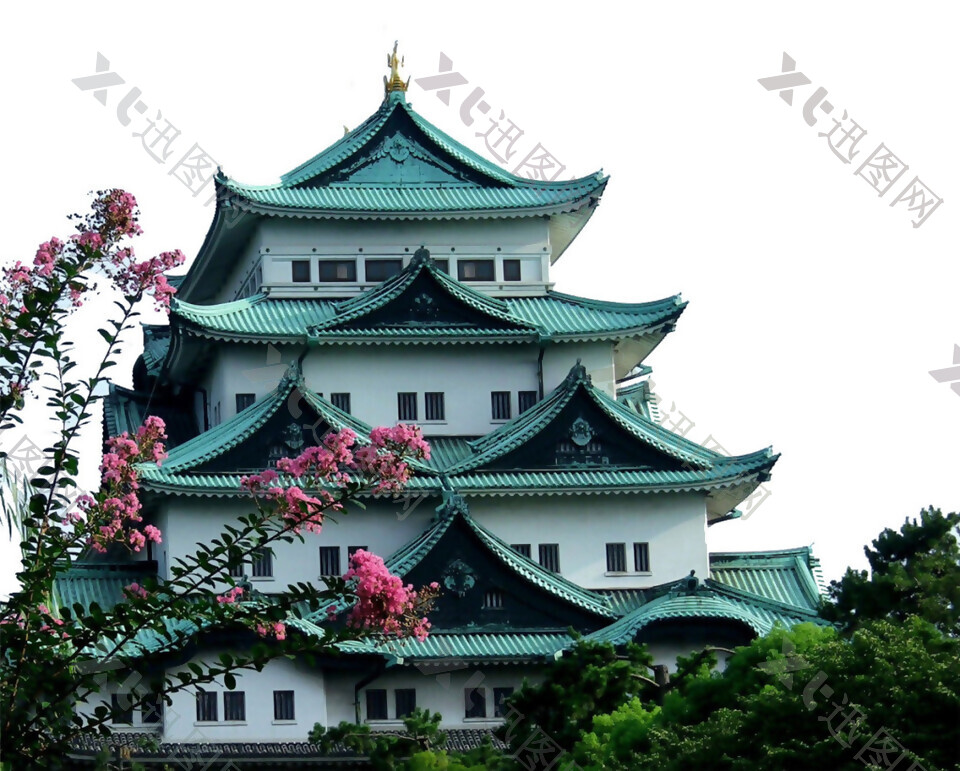 简约清新绿色屋顶日本旅游装饰元素
