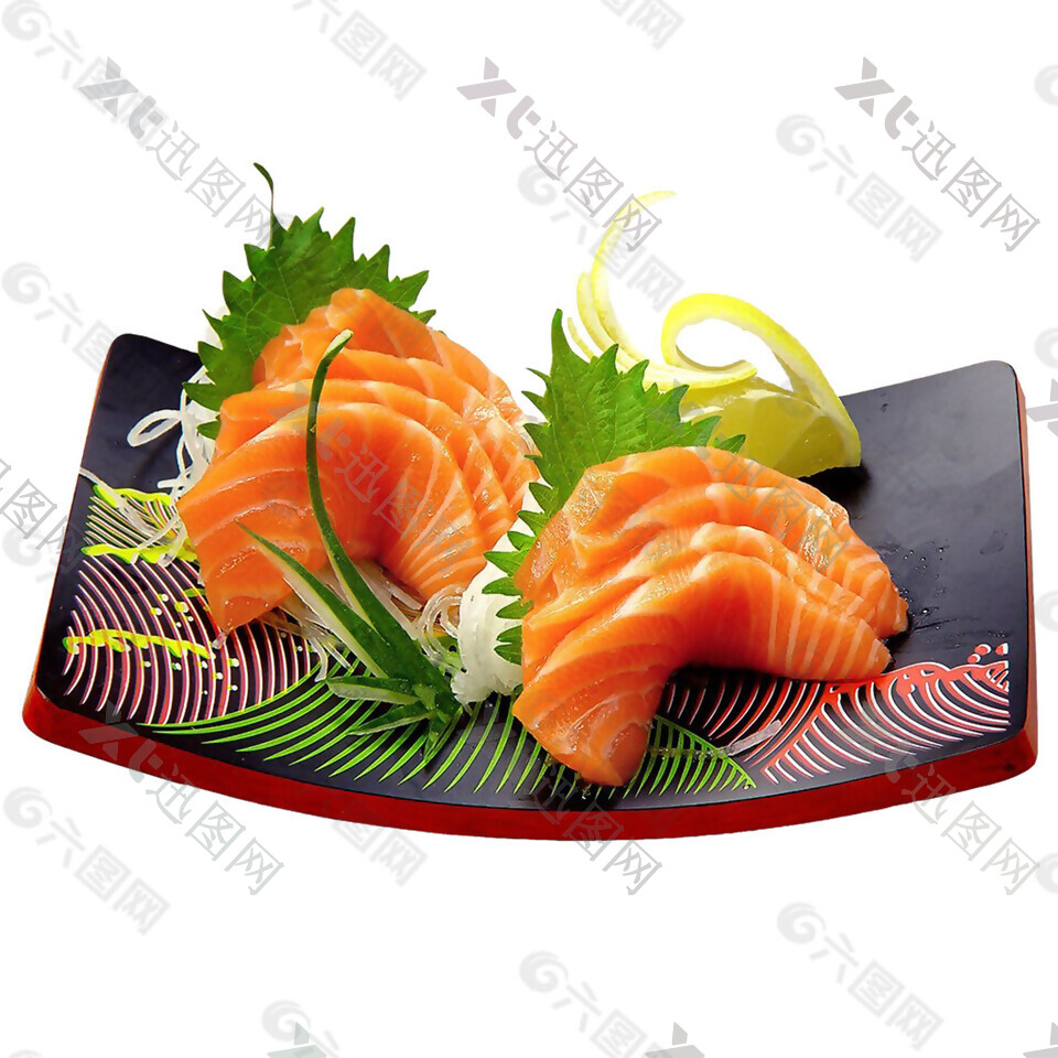 精致摆盘日式三文鱼料理美食产品实物
