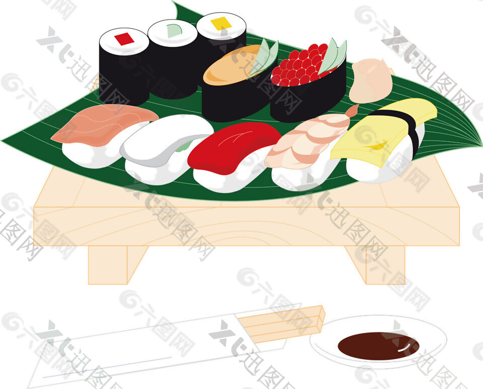 清新手绘寿司料理美食装饰元素