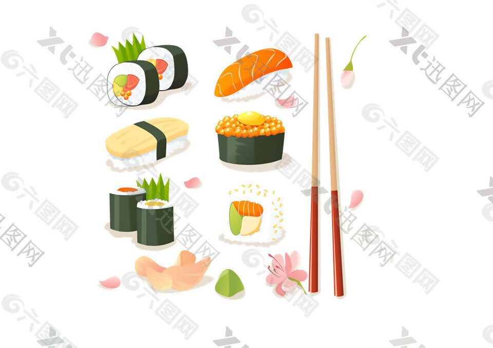 简约手绘寿司料理美食装饰元素