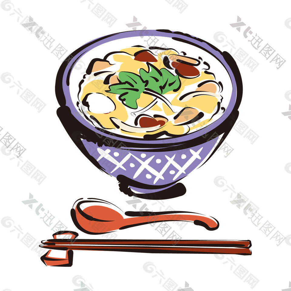 清新手绘日式拉面料理美食装饰元素