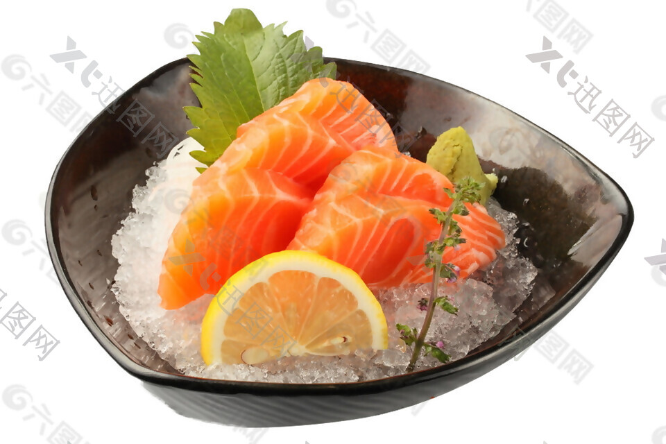 清新鲜美日式三文鱼料理美食产品实物