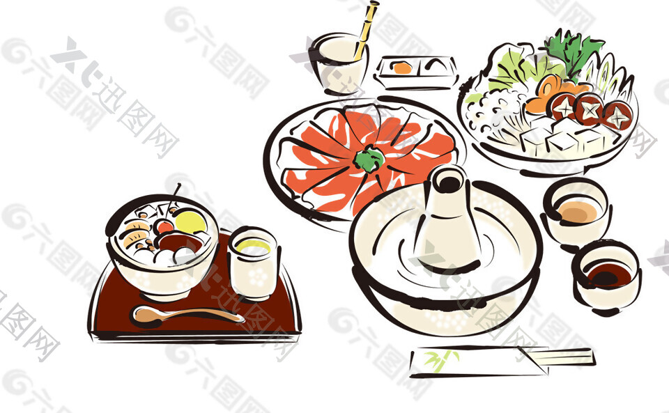 清新手绘日式美食装饰元素
