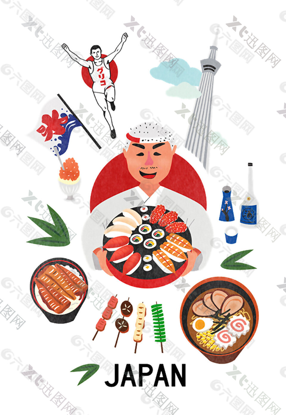 清新简约手绘日式料理美食装饰元素