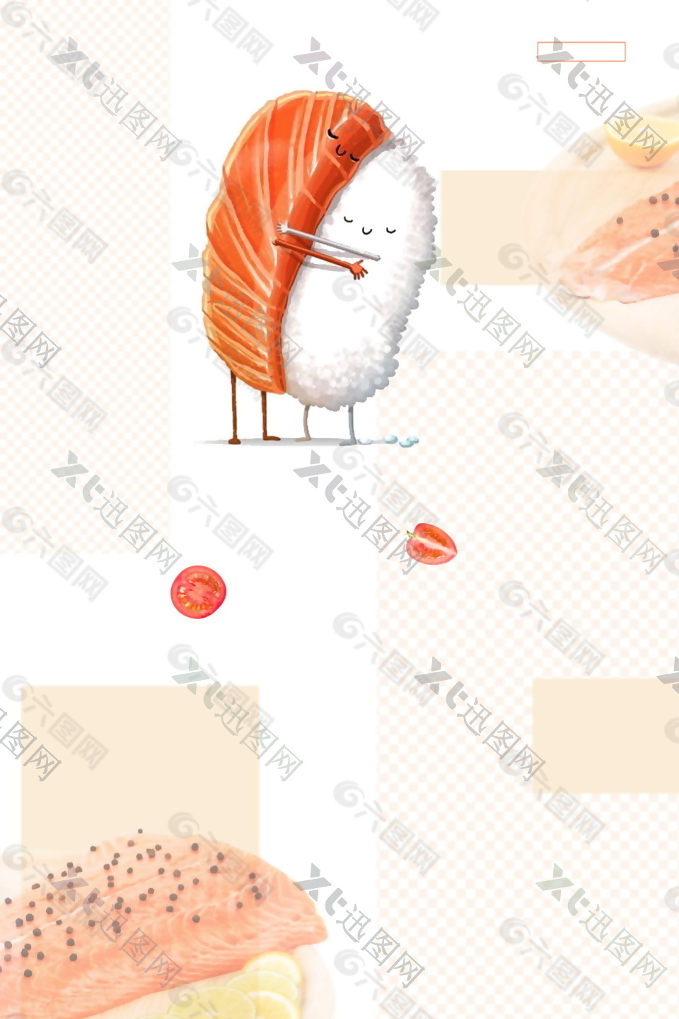 卡通日本三文鱼寿司海报
