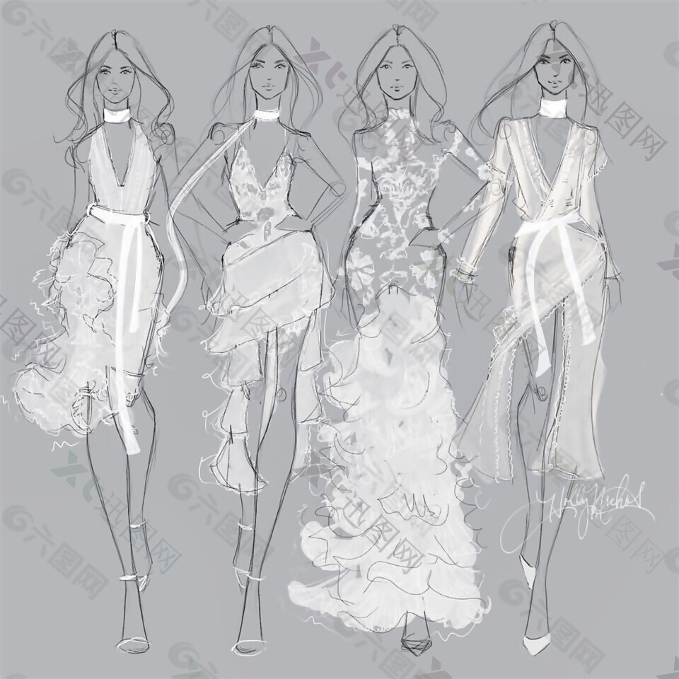 4款白色礼服设计图