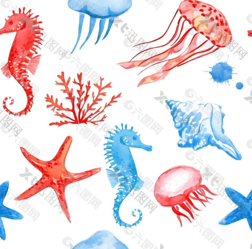 水彩绘海洋生物背景