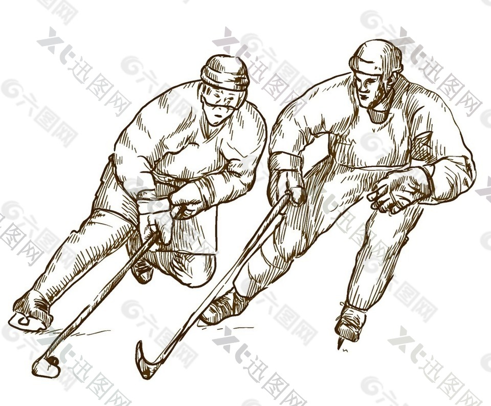 卡通素描冰球比赛png元素