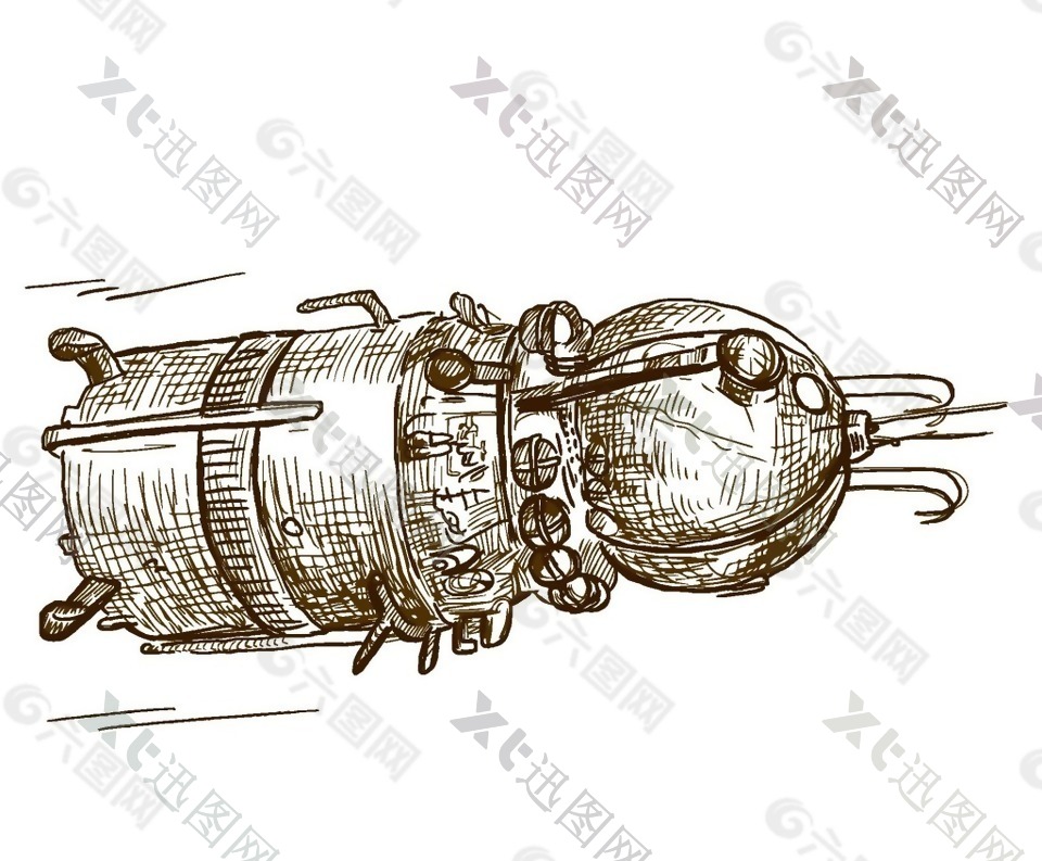 卡通素描航天飞船png元素