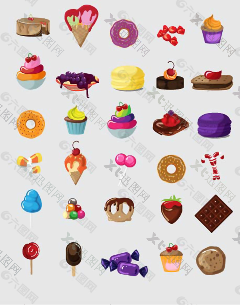 30个甜点和糖果的彩色图标