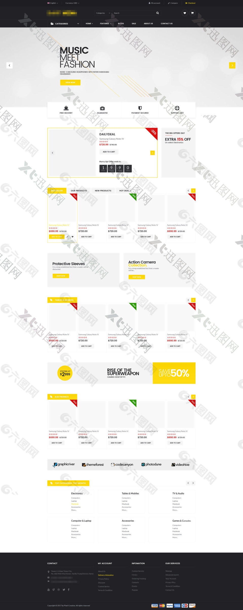 黄色精美的数码相机购物商城网站首页模板