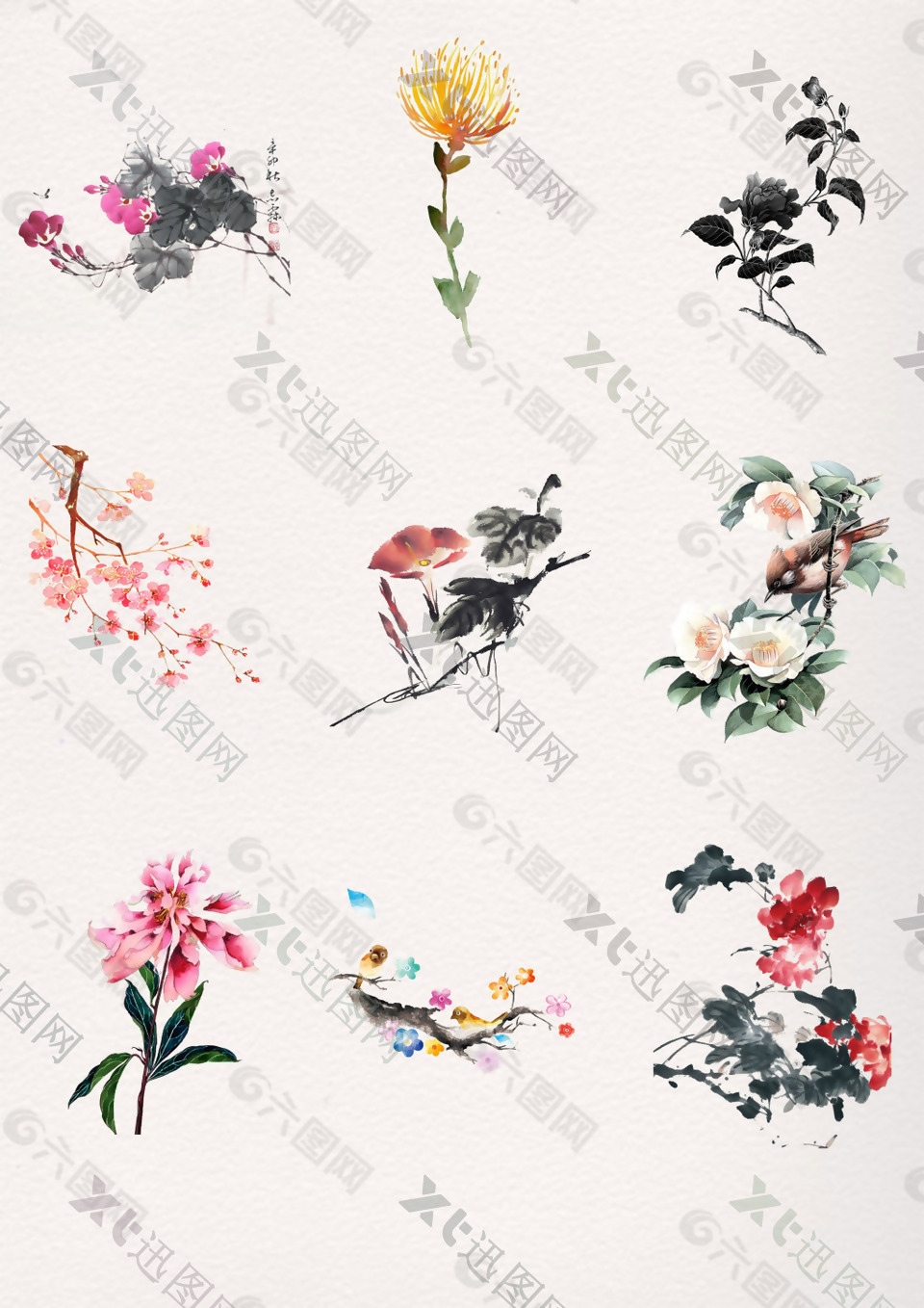 水墨多彩中国风花卉