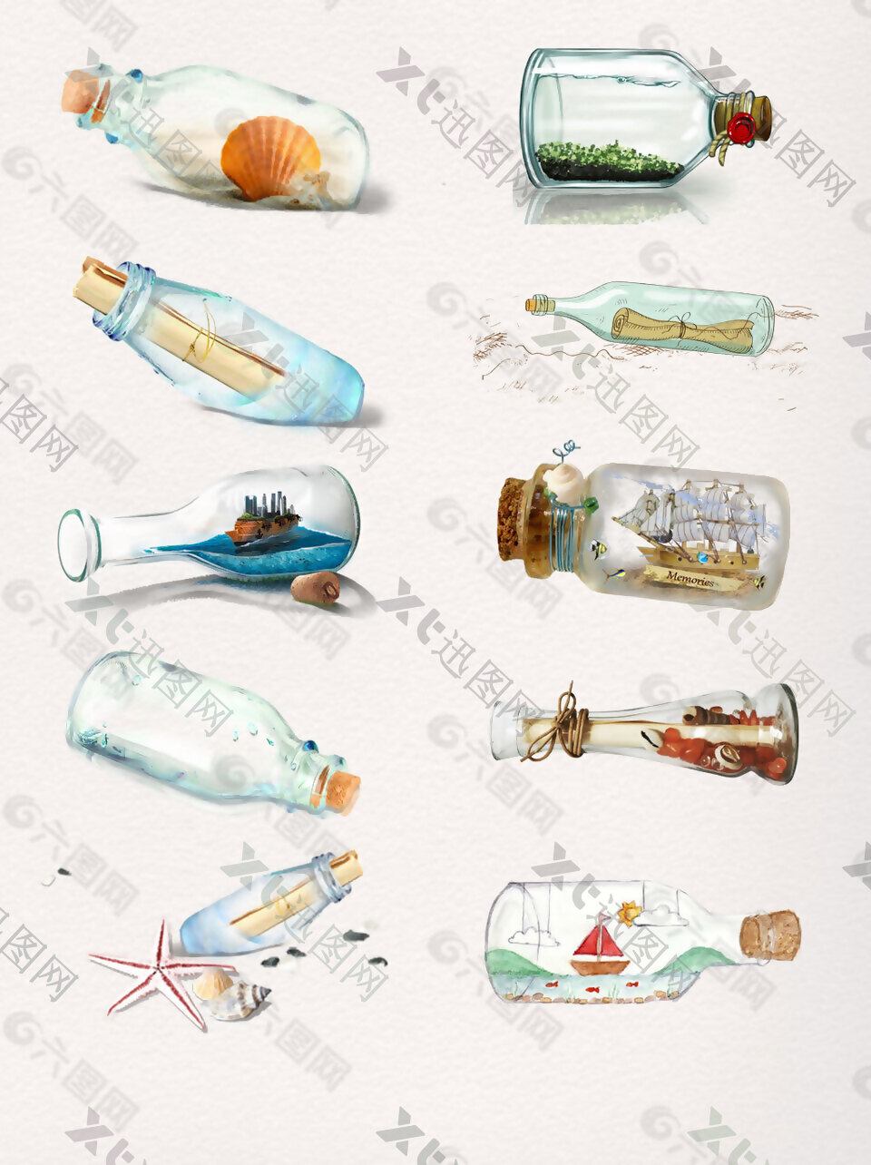 海洋透明的漂流瓶