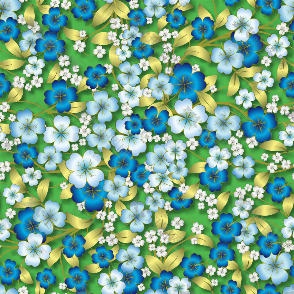 蓝色精美花朵立体无缝背景设计
