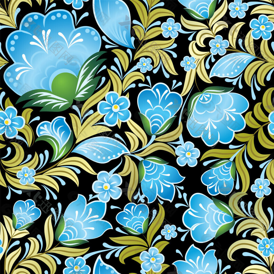 蓝色立体植物花朵背景设计