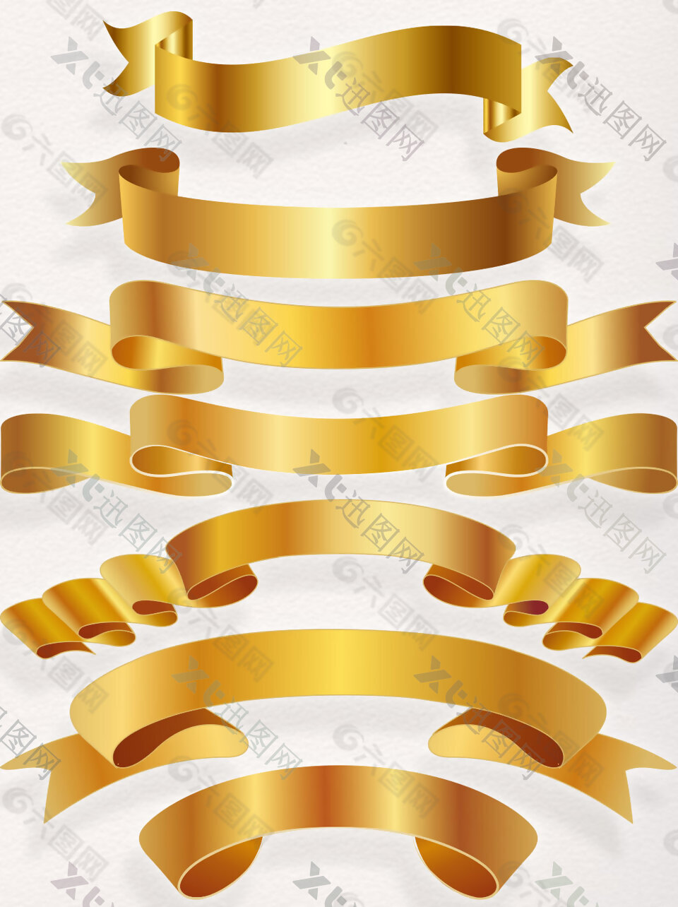 金色飘带元素集合标题装饰设计素材