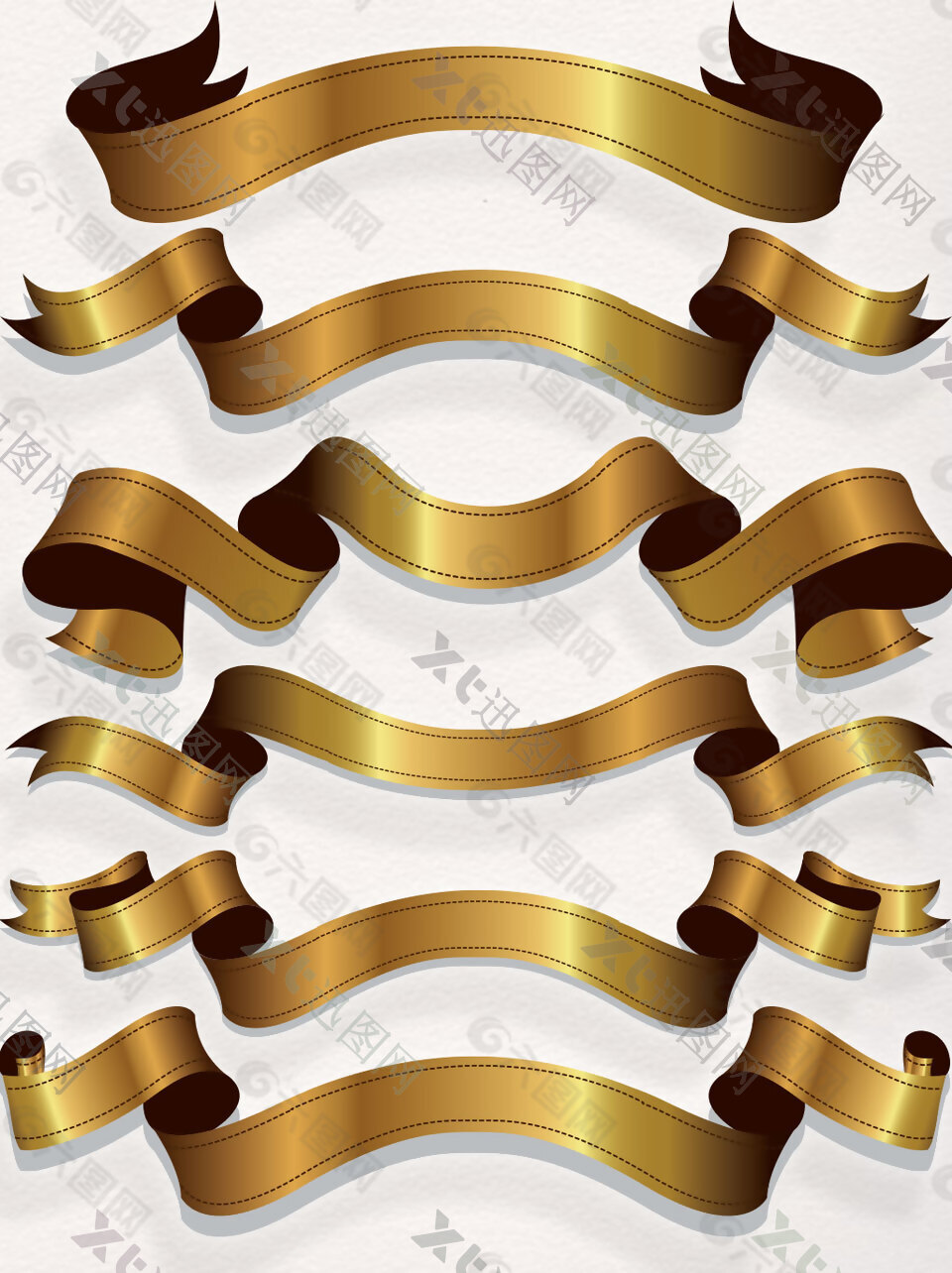 金色质感飘带素材标题丝带装饰图案集合