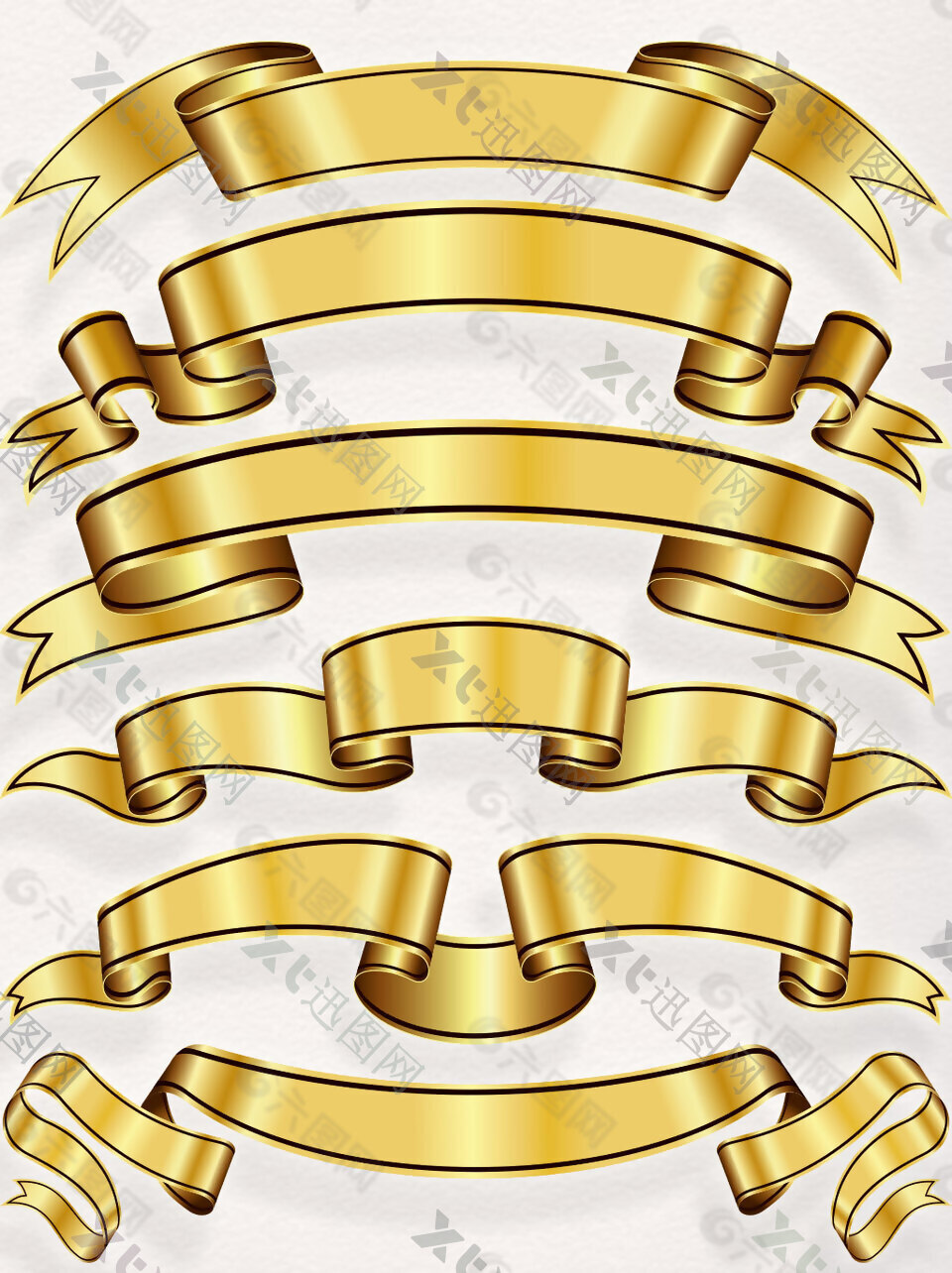 金色飘带素材古典标题装饰丝带设计元素集合
