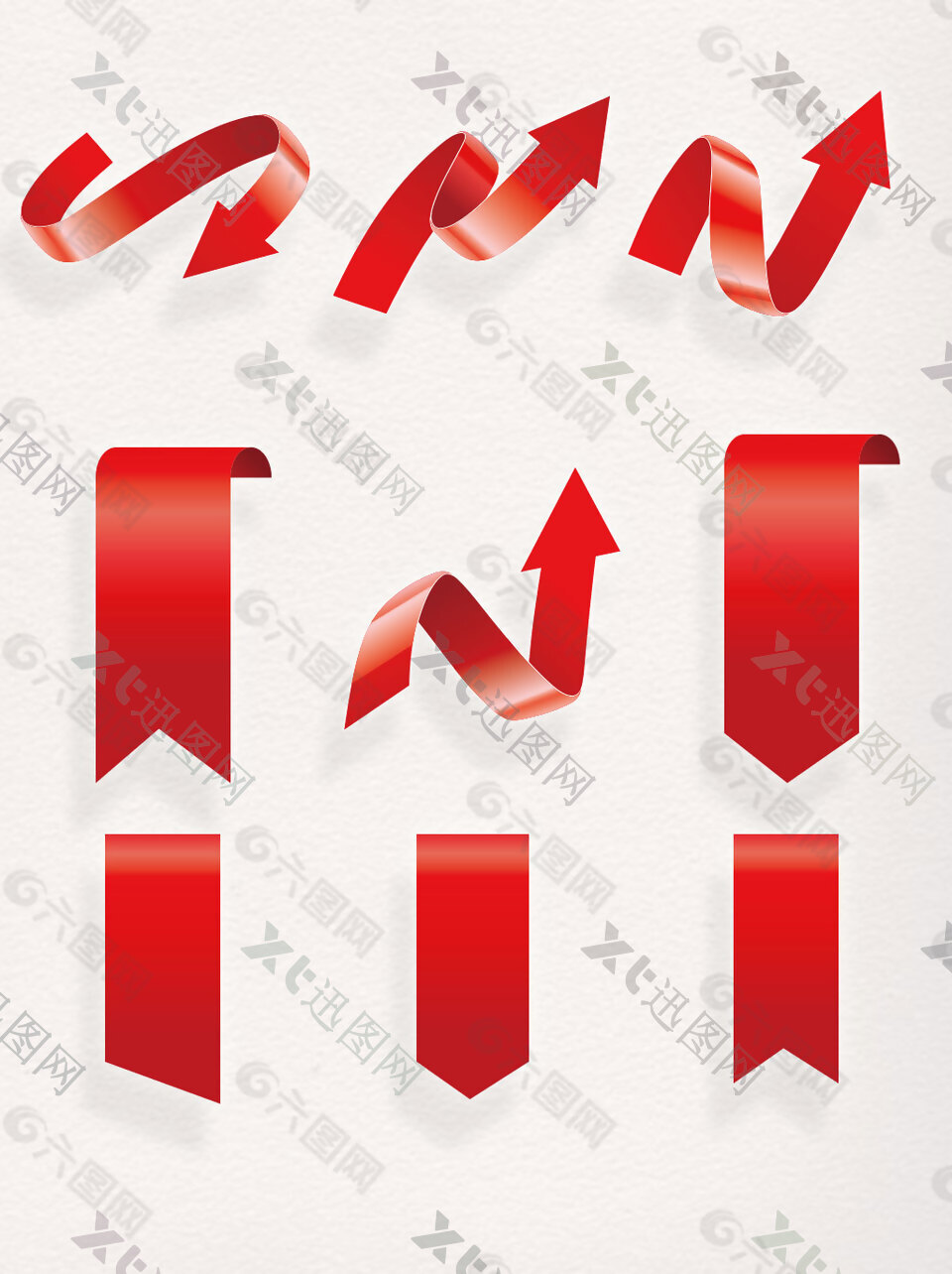 红色丝带矢量装饰集合飘带元素设计质感标签