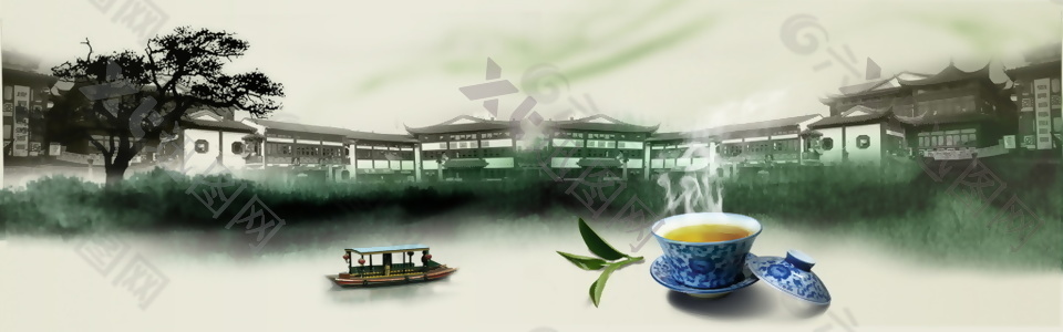 古典中式茶道banner背景设计