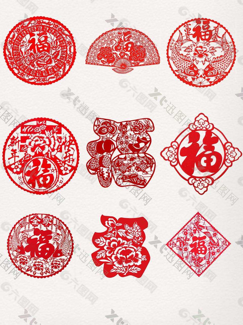 中国风传统剪纸福字窗花素材