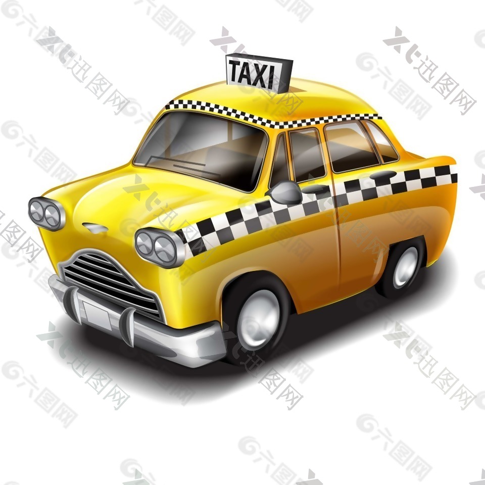 手绘黄色出租车元素