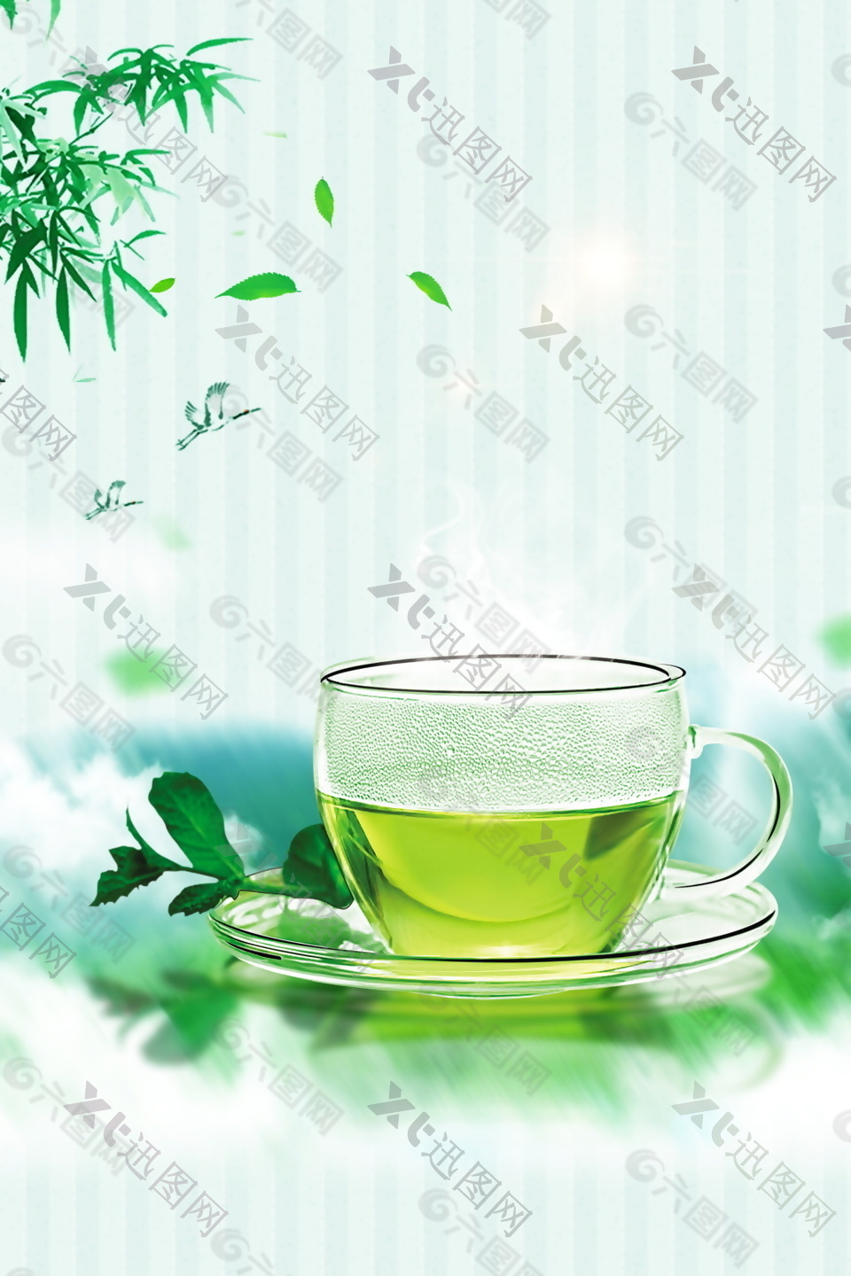 清新绿色茶叶文化海报背景设计