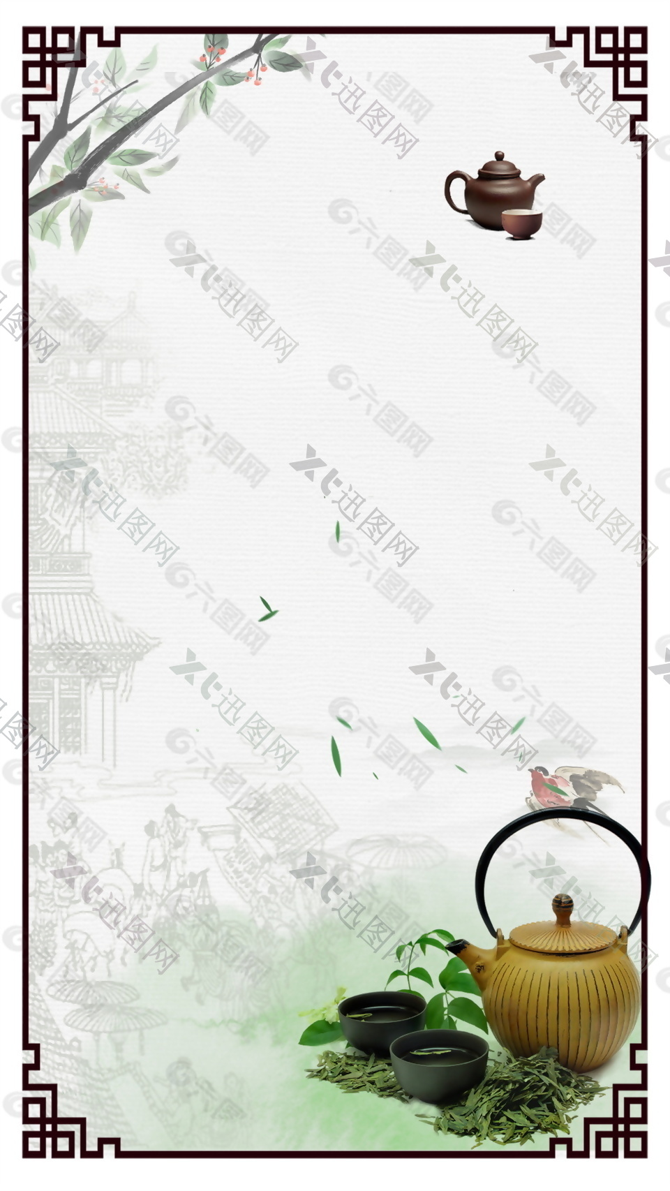 中式古典茶文化海报背景设计