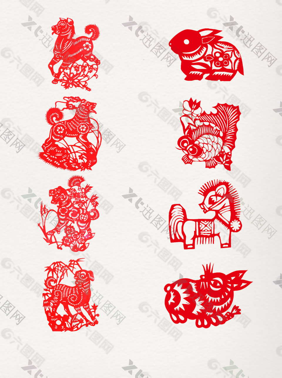 中国传统中国红动物剪纸素材
