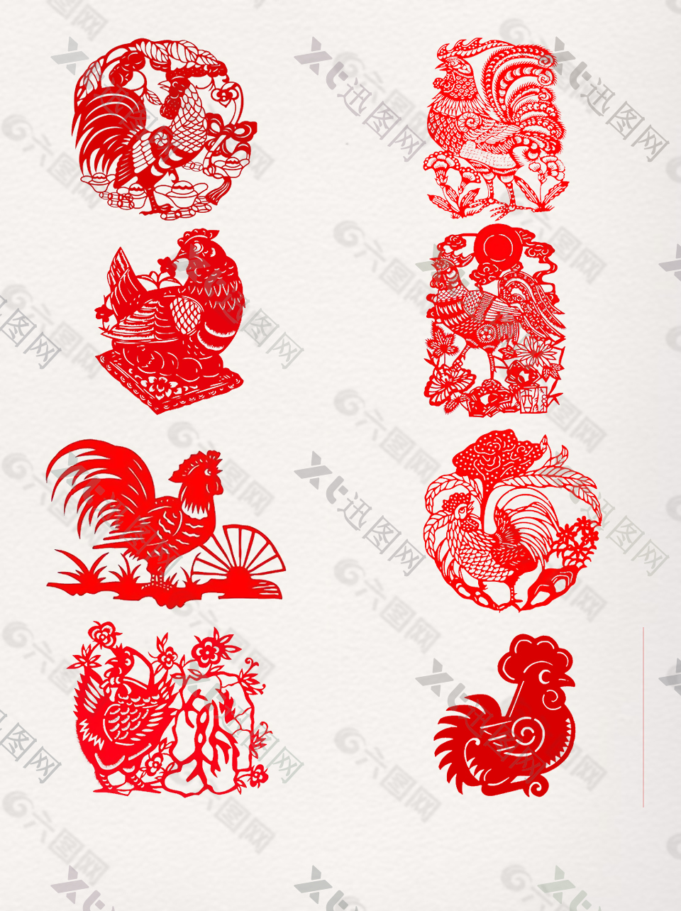 中国传统公鸡剪纸素材