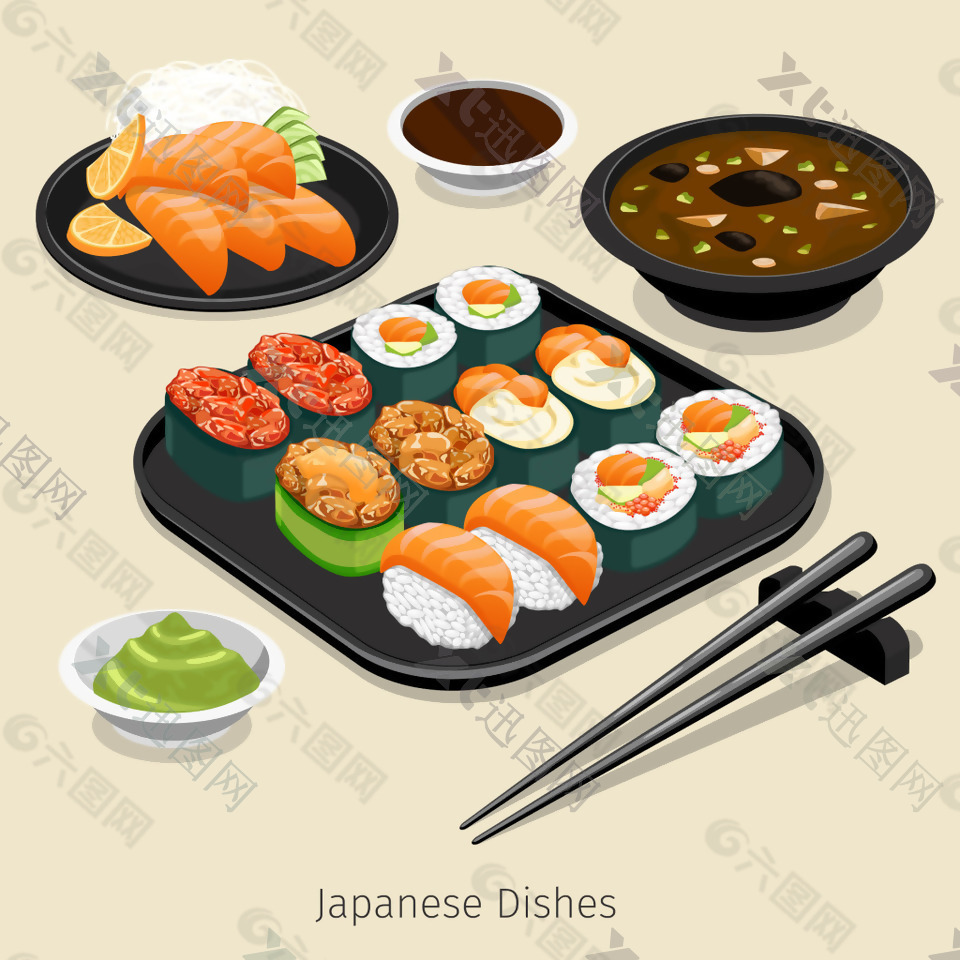 时尚美食的寿司插画
