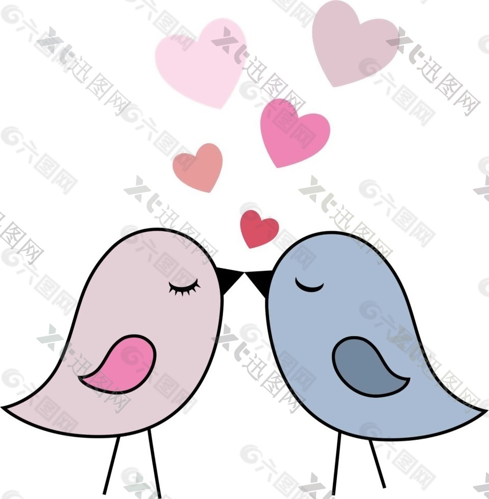 卡通两只小鸟爱情png元素