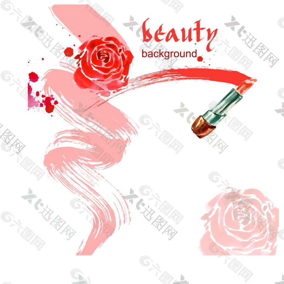 时尚口红和玫瑰花插画