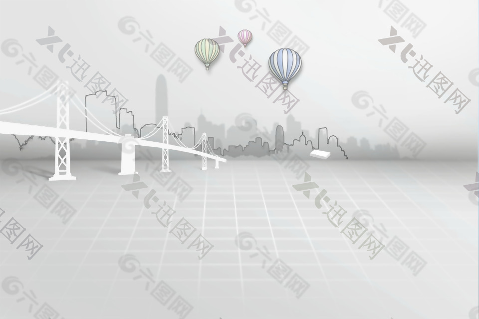 手绘气球大桥背景