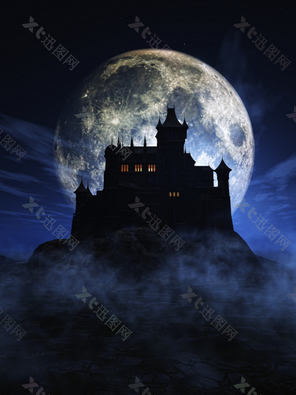 城堡月亮背景图片