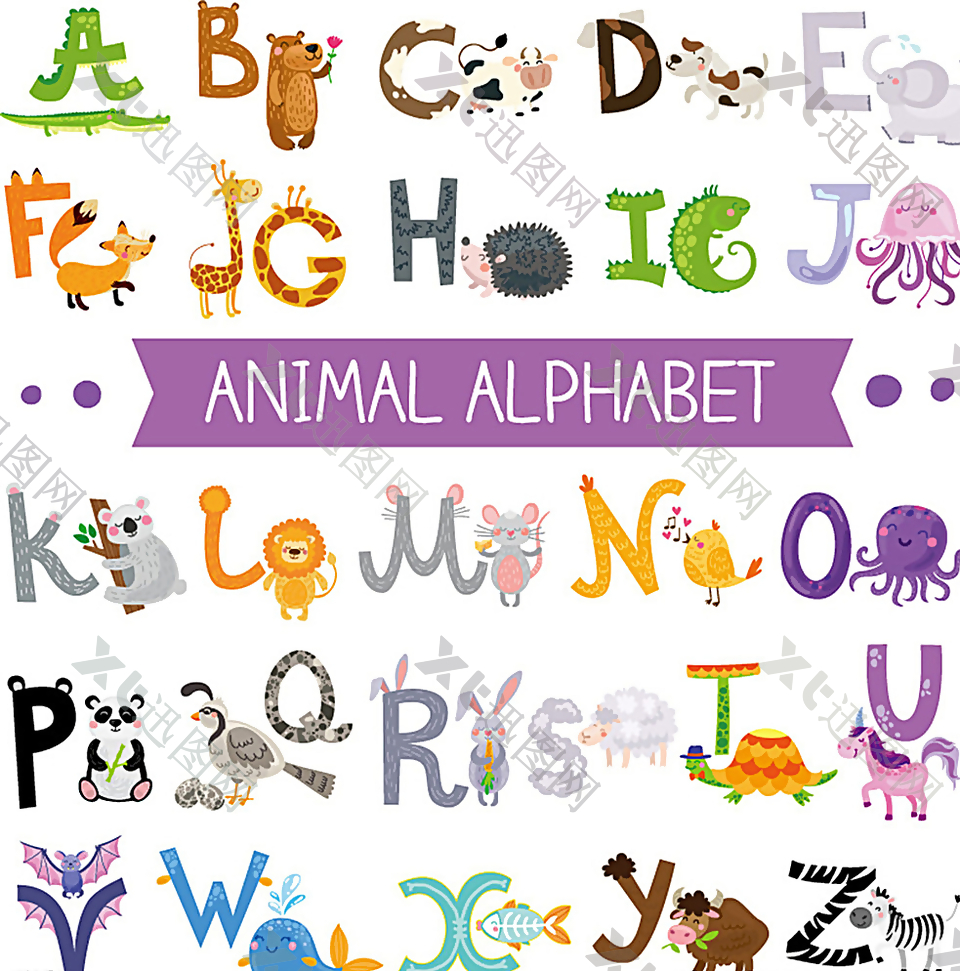 创意动物字母矢量素材图片