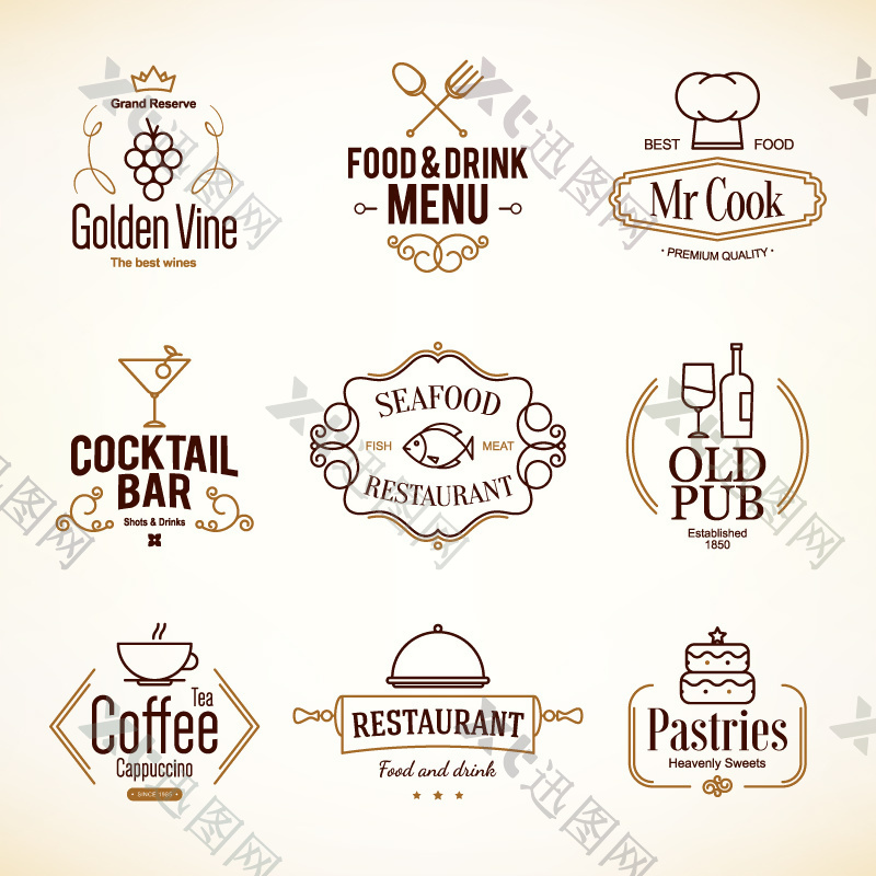 9款餐厅菜单标志矢量素材