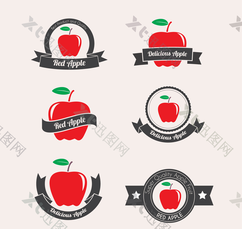 6款红色苹果标签矢量素材