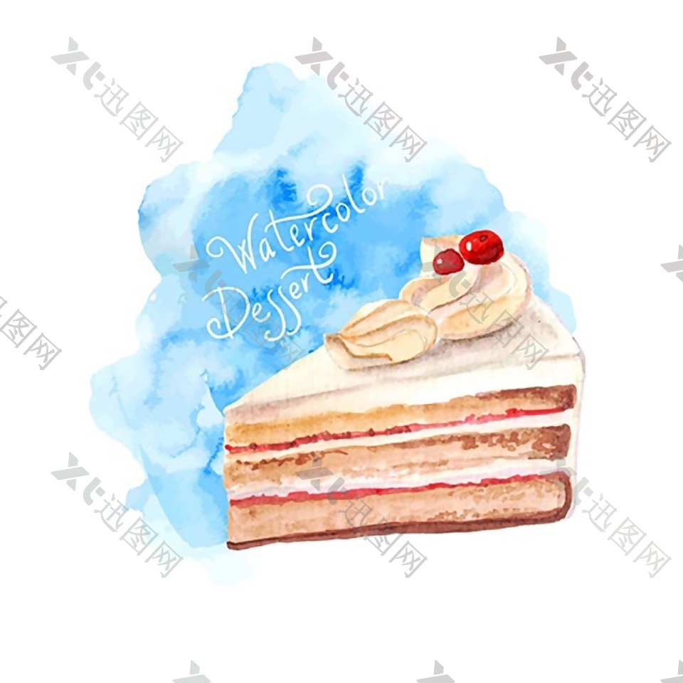 水彩手绘风美味蛋糕甜品