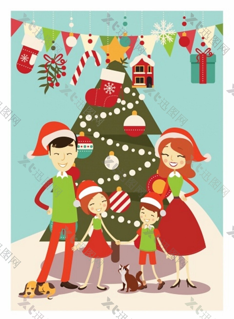 圣诞气氛的概念收集家庭免费矢量插图