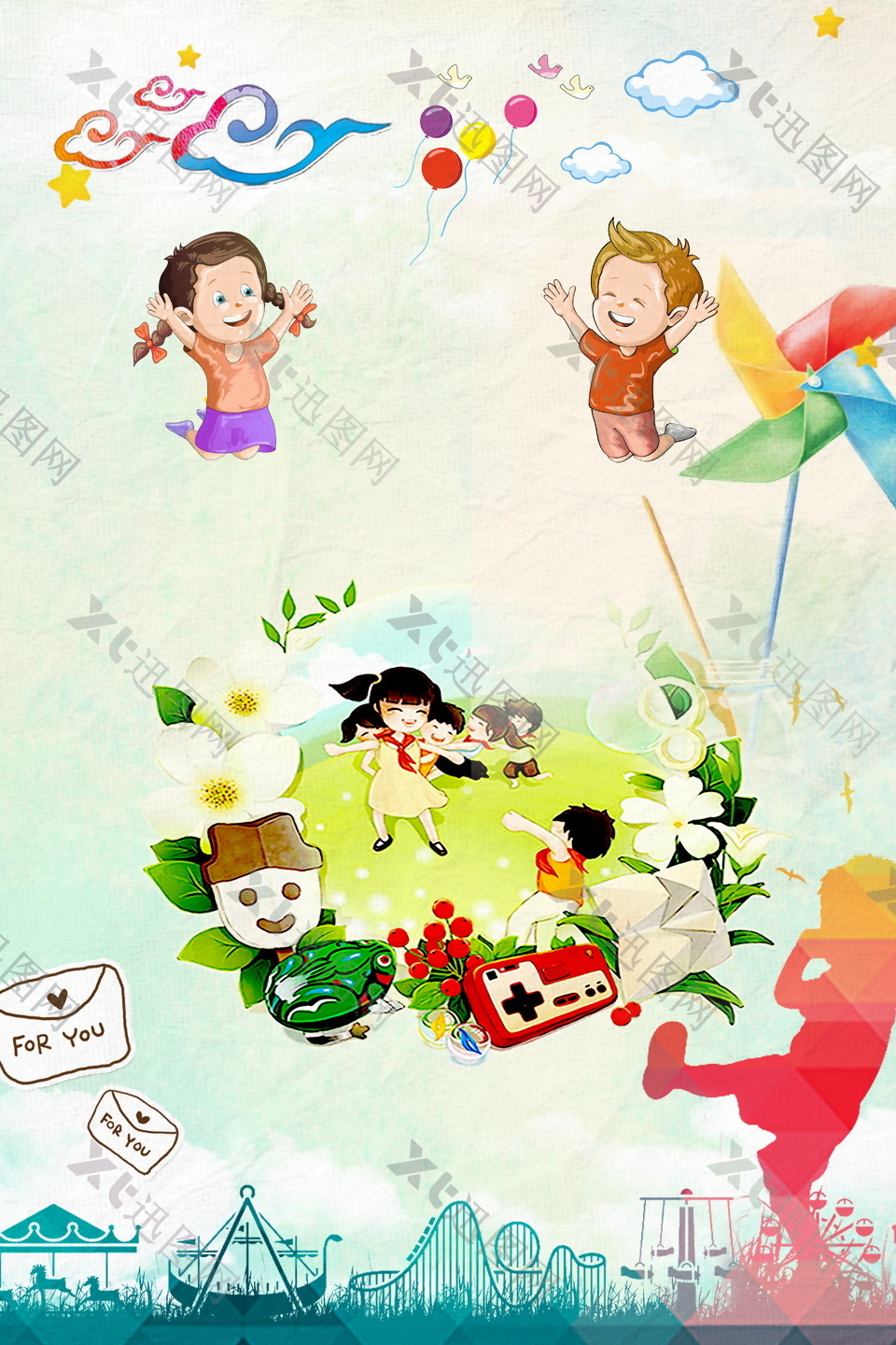 彩绘开心六一儿童节背景素材