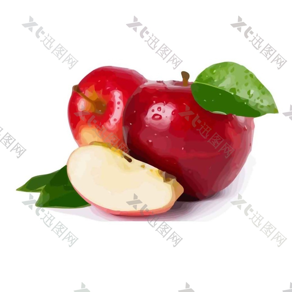 插画手绘红色苹果水果素材AI矢量水果元素