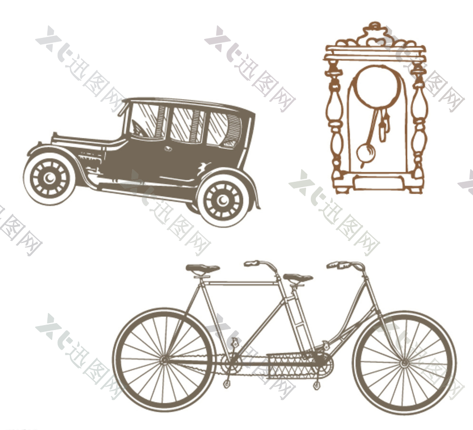 自行车 老式汽车 挂钟图片