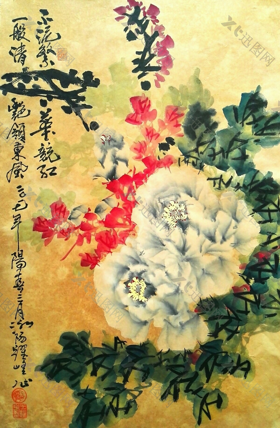 当代著名牡丹画家王跃峰牡丹国画作品