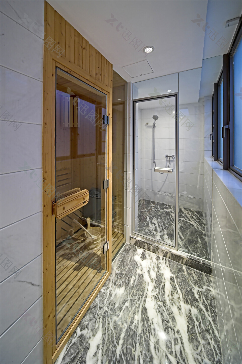 清新简约浴室大理石花纹地板室内装修效果图
