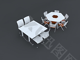 办公桌椅3D模型素材组合
