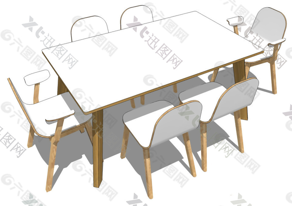 白色桌椅综合模型效果图