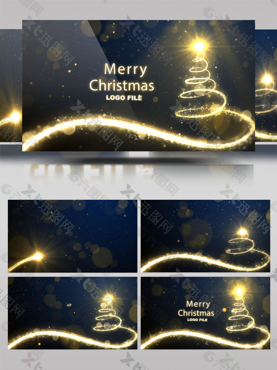 炫美粒子光束勾勒出闪闪发光的圣诞树AE模板