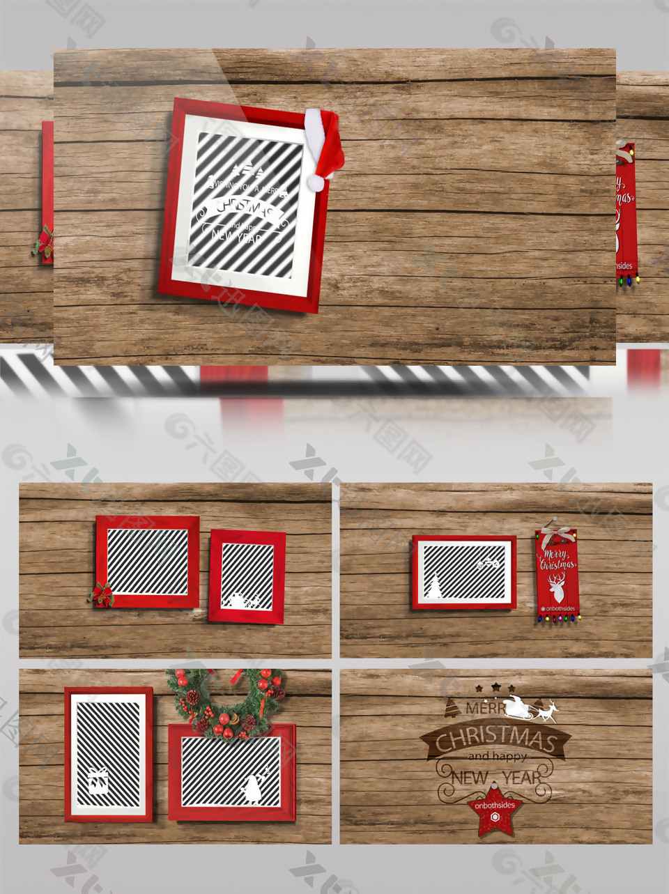 雪球击打墙壁上的圣诞相框AE模板