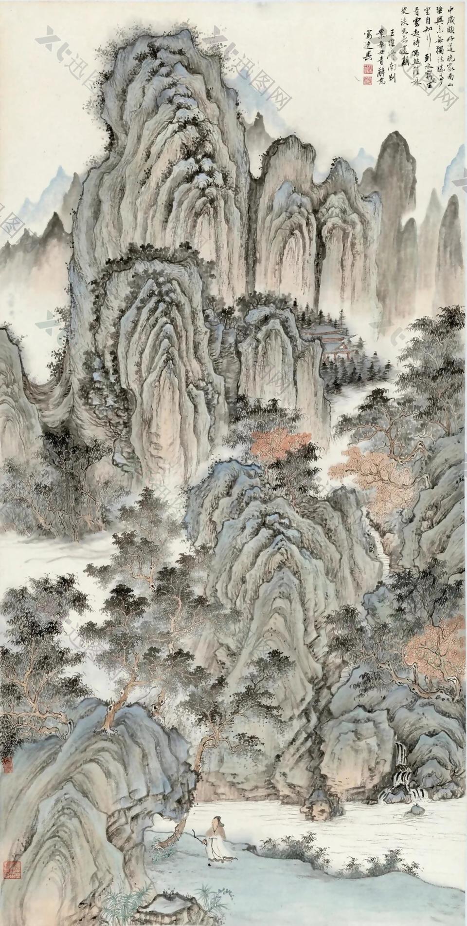 层峦幽寺图｜杨青辞国画选